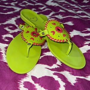 Jack Rogers Georgica Lime Green Pink Jelly Thong Sandals Womens 9 CUTE